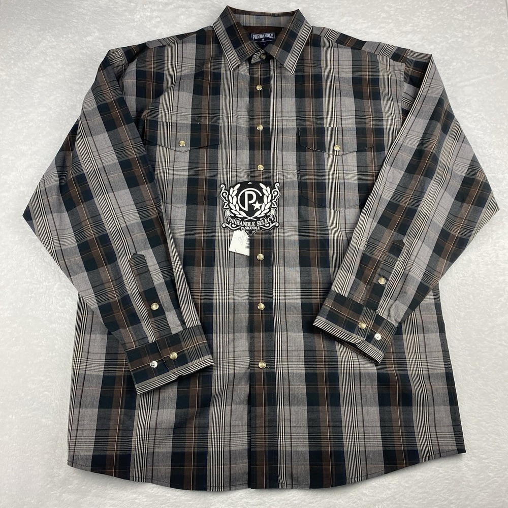 PANHANDLE Select‎ Western Shirt Mens Large Brown/Gray Plaid Pearl Snaps NWT! - Picture 4 of 8